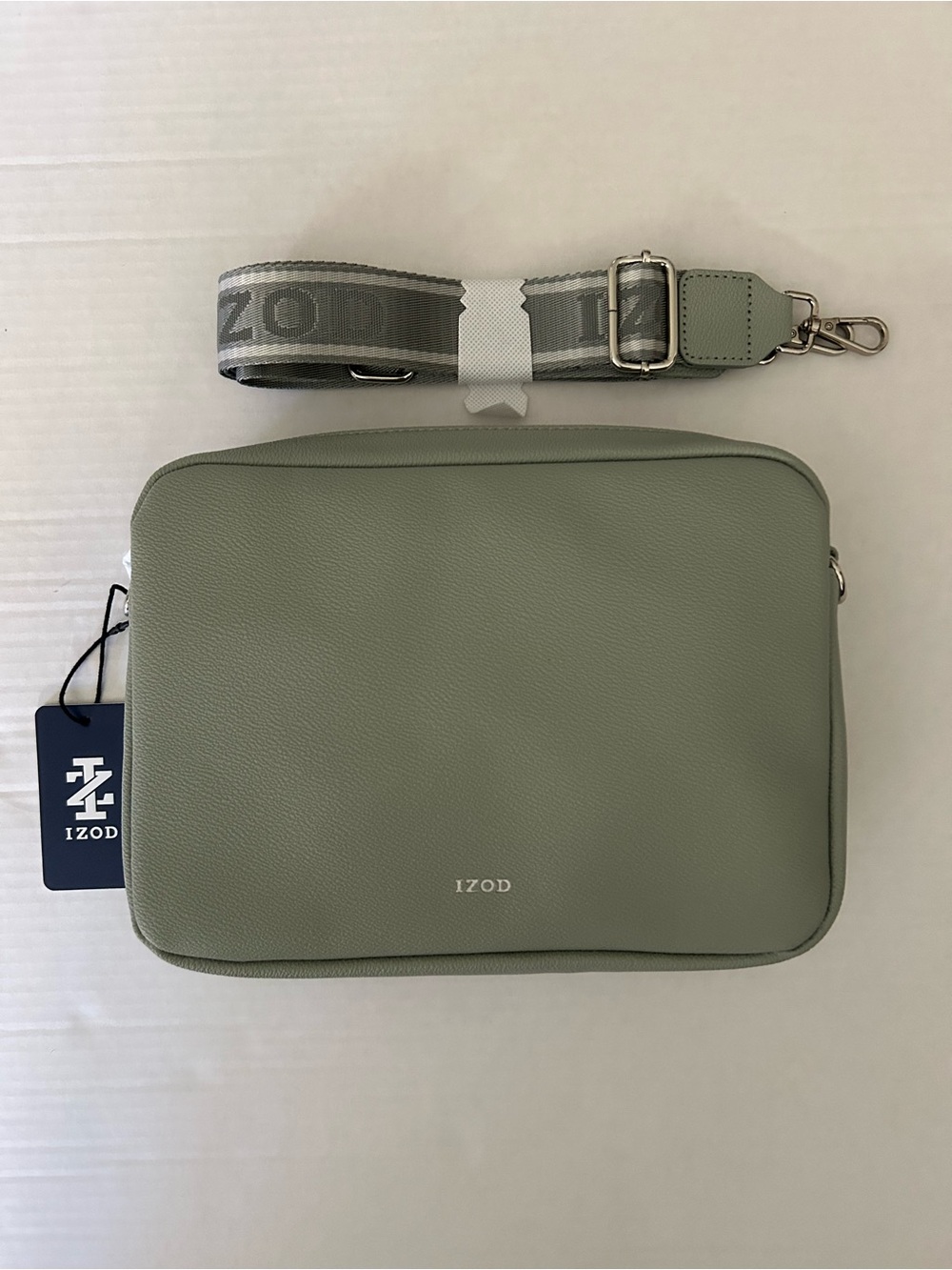 Izod unisex Sage Green Pebbled Messenger Bag with Branded Strap